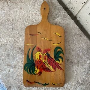 Colorful Vintage Rooster Hand painted Wooden Cutting Board